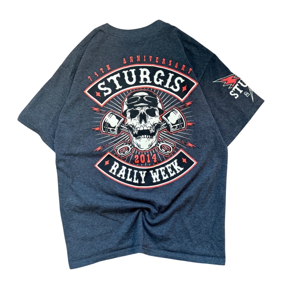 Vintage Hanes Sturgis 2014 74th Anniversary Rally‎ Week Graphic Tee Medium Gray